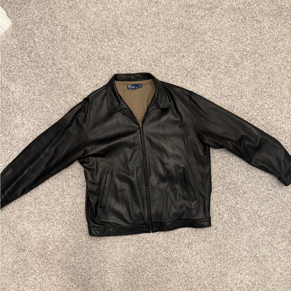 Men's Ralph Lauren Black Leather coat XXL
